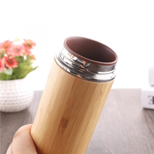 Vaso de bambú de acero inoxidable de 350ml y 450ml, termo Natural, botellas aisladas, taza de bambú para té