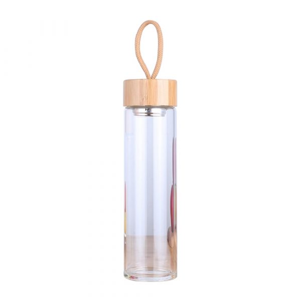 Botellas de agua de cristal de alta calidad de 400ml y 500ml, tapa de bambú con cuerda, botella de bebida embotellada para bebidas, botella de té portátil para exteriores