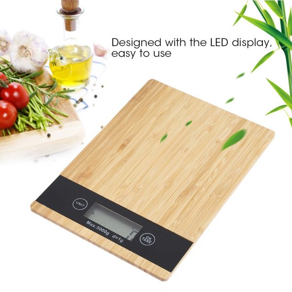 Báscula Digital multifunción para alimentos, cocina, pantalla LED de bambú, báscula eléctrica para alimentos