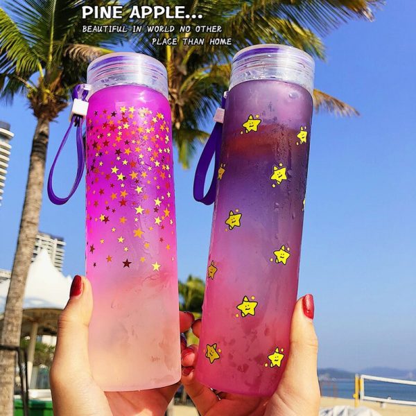 480ML Kawaii dibujos animados botella de agua de vidrio de moda lindo deporte botellas de bebida para niños chica estudiante con funda protectora