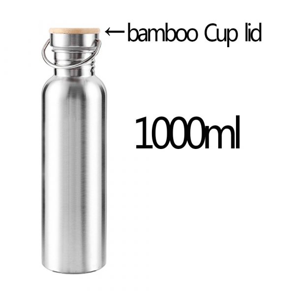 Portátil botella de agua de acero inoxidable tapa de bambú deportes frascos a prueba de fugas viajes ciclismo 1000ml/750ml botellas para acampada libre de BPA